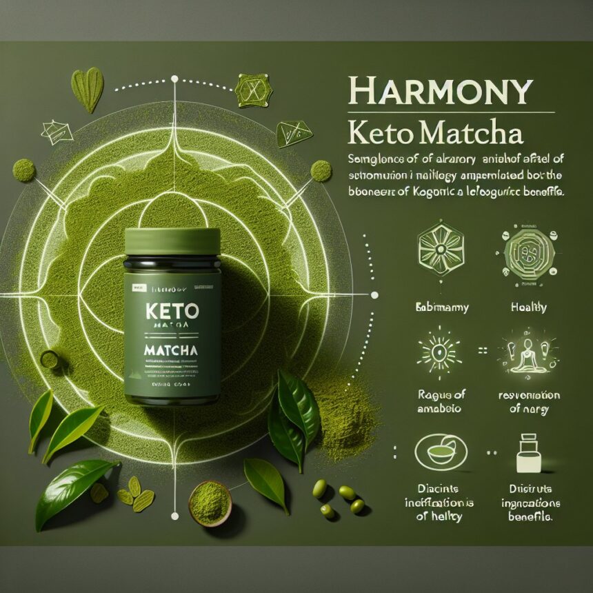 Vibrant green matcha leaves and a serene setting, embodying the rejuvenating and energizing benefits of harmony keto matcha.