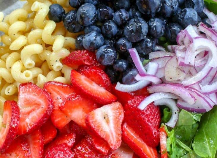 Strawberry Spinach Pasta Salad - Barefeet in the Kitchen