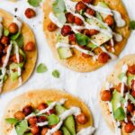 Vegan Gluten-Free Chickpea Pancakes with avocado and white sauce