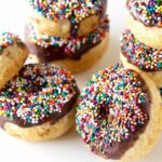 Baked Vanilla Cake Donuts with Chocolate Glaze and Sprinkles