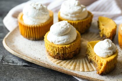 mini cheesecakes on a stoneware plate