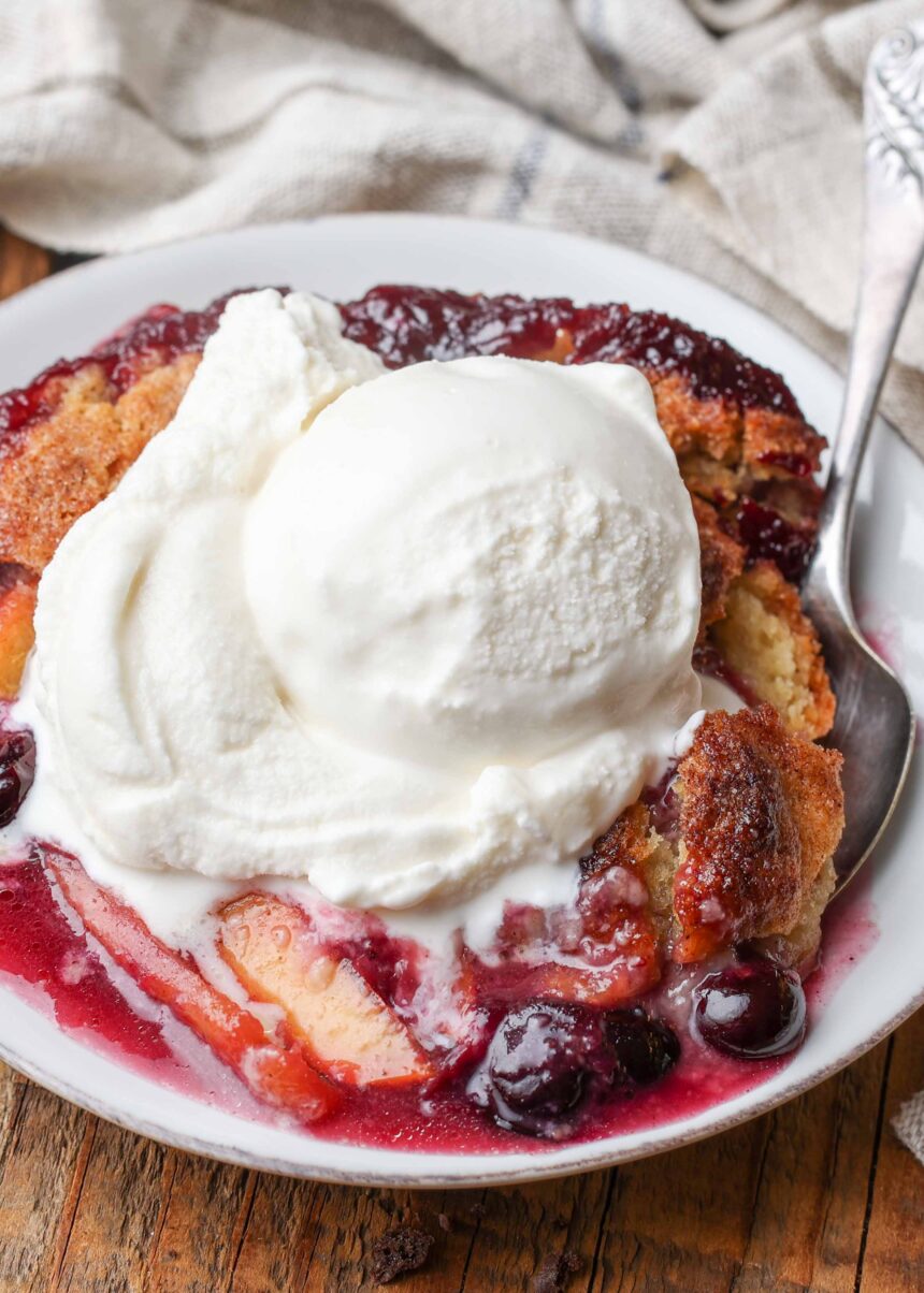 Blueberry Peach Cobbler - Barefeet in the Kitchen