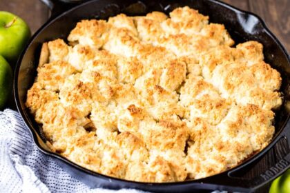 Apple cobbler in a cast iron skillet