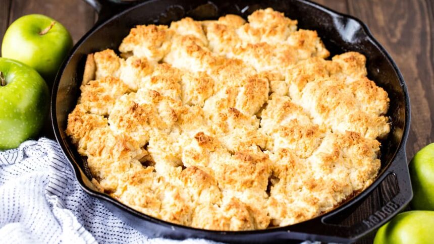 Apple cobbler in a cast iron skillet