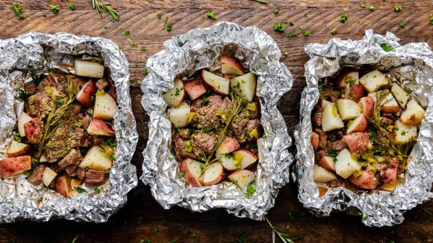 Spicy Garlic Butter Steak and Potato Foil Packets