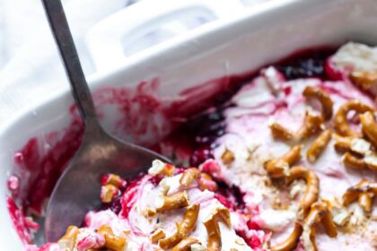 Serving No Bake Cherry Pretzel Dessert