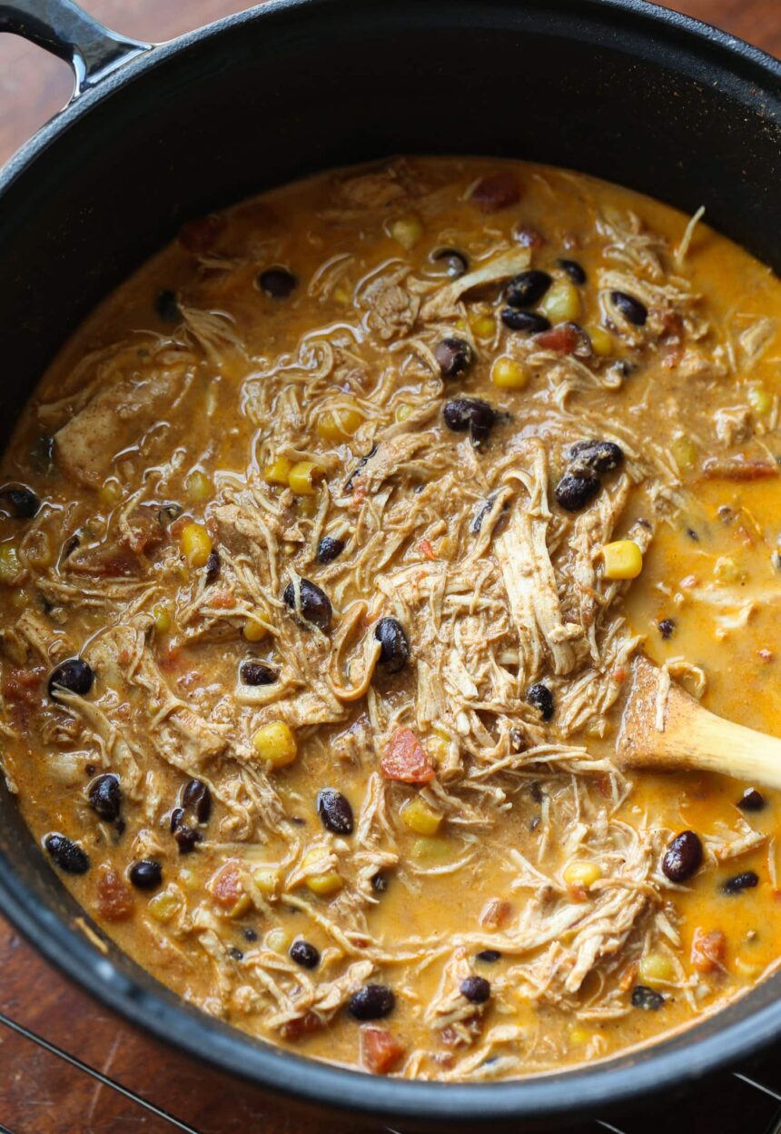 Crock Pot Chicken Enchilada soup in a Dutch Oven