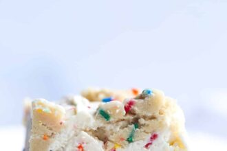 No Bake Cookie Dough Cheesecake with sprinkles