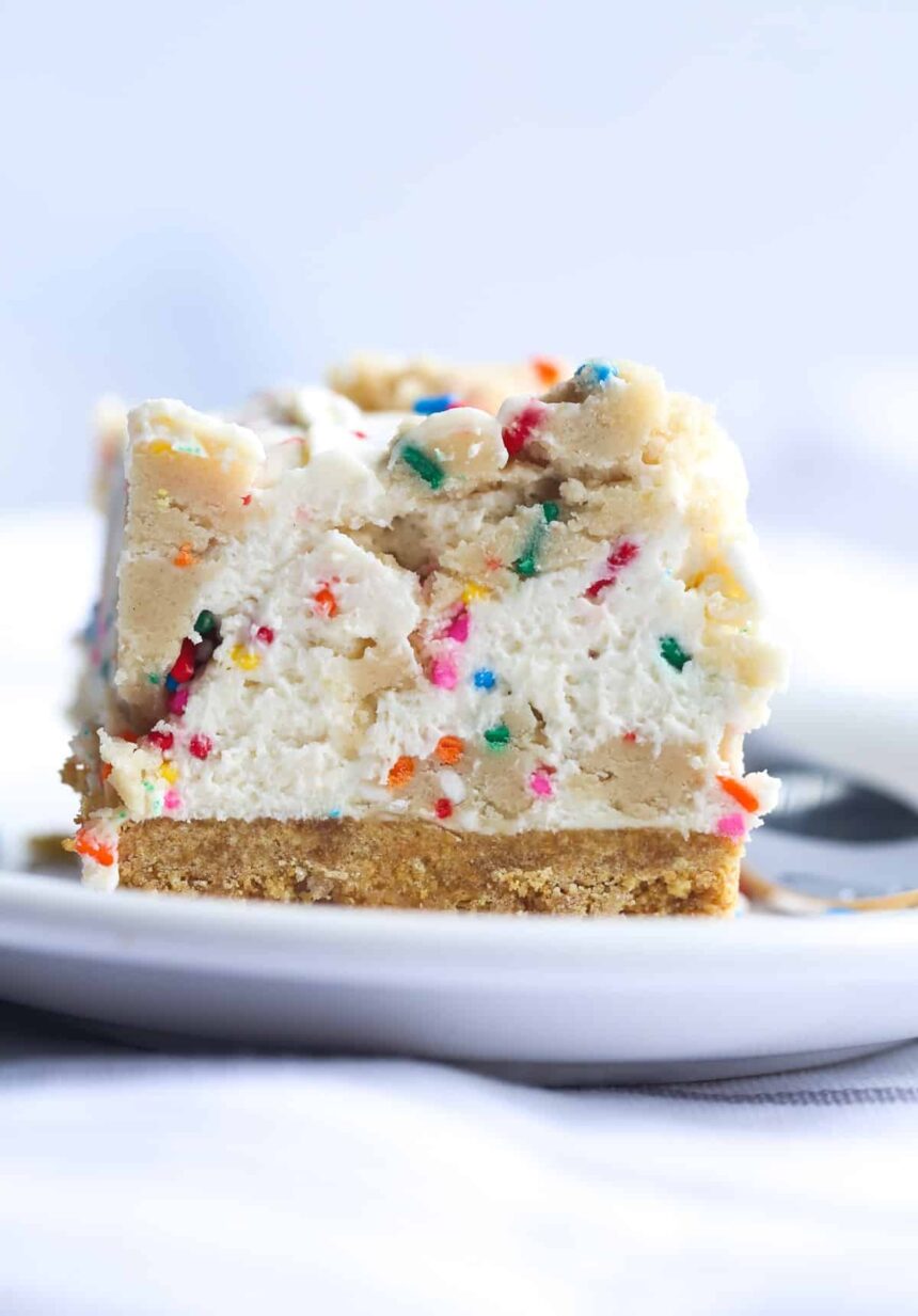 No Bake Cookie Dough Cheesecake with sprinkles