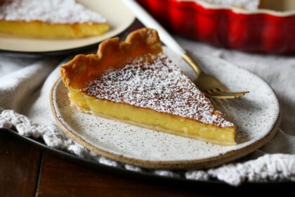 Lemon Chess Pie sliced on a plate