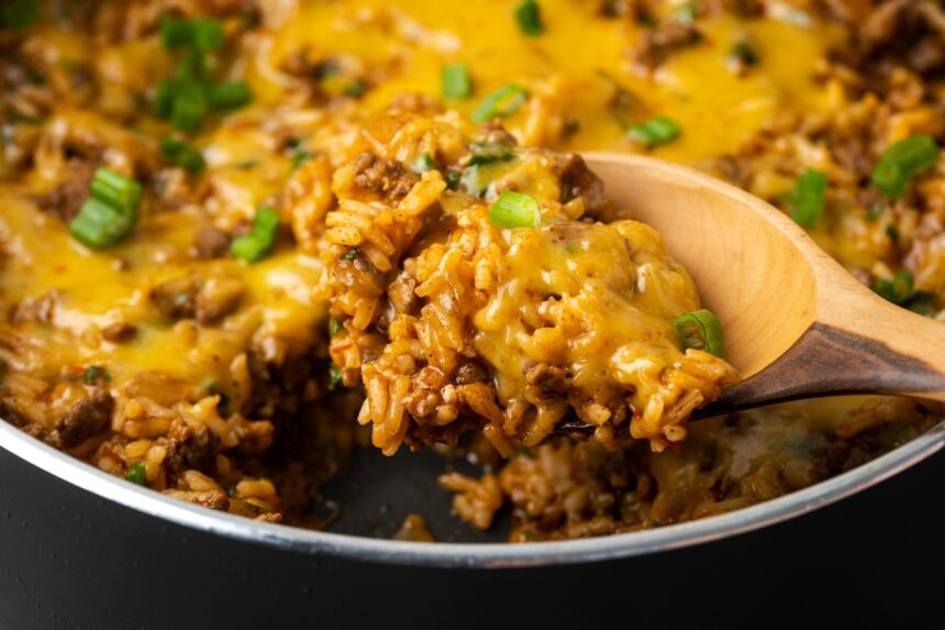 Easy Skillet Taco Rice | Cookies and Cups