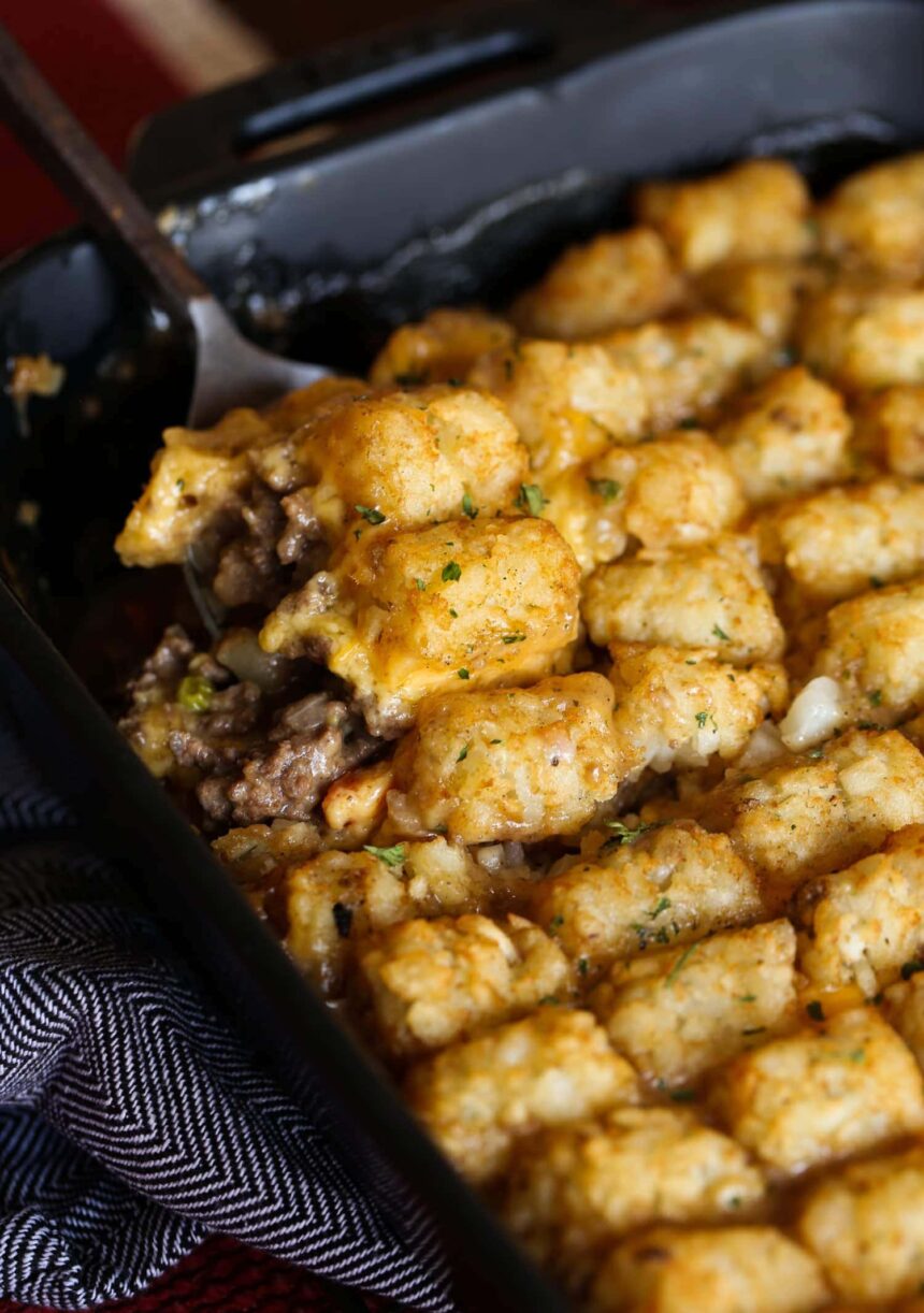 Spoonful of tater tot casserole.