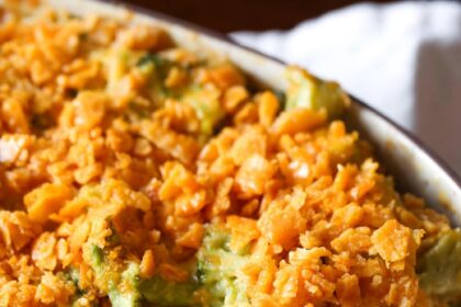 Broccoli Cheese Casserole in a baking dish
