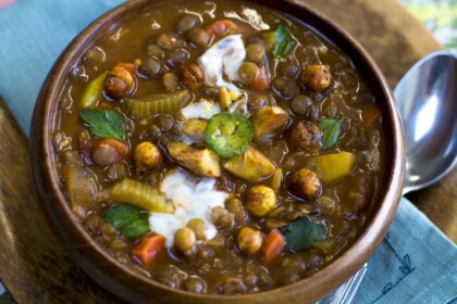 Cuban Lentil Soup With Baked Plantains and Lemon Crema [Vegan, Gluten-Free] – One Green Planet