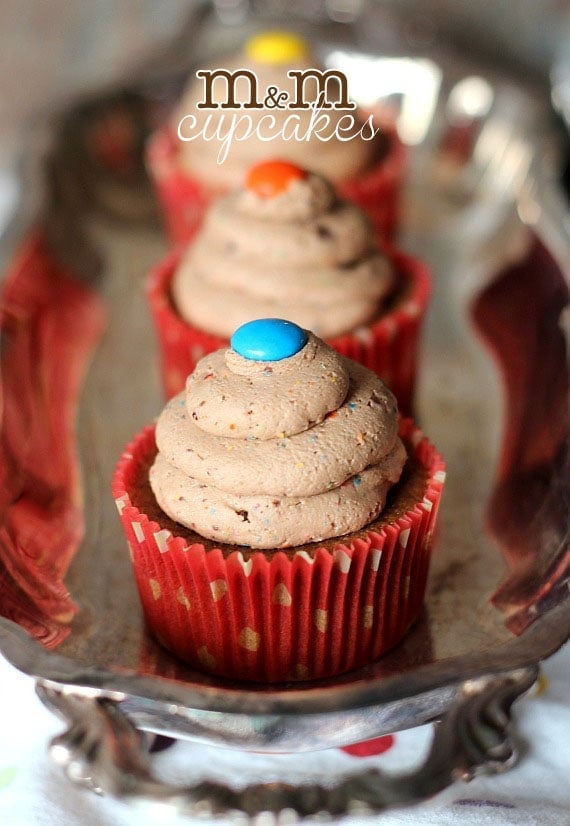 M&M Cupcakes ~ M&M Frosting on top of a delciouis MIlk Chocolate Cupcake!