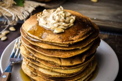 Oaty Pumpkin Pancakes with Maple Cinnamon Nut Butter Spread [Vegan] – One Green Planet