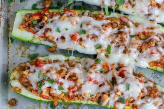 Cheesy Sausage Zucchini Boats - Barefeet In The Kitchen