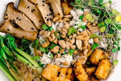 Crispy Peanut Tofu and Oyster Mushrooms With Coconut Rice