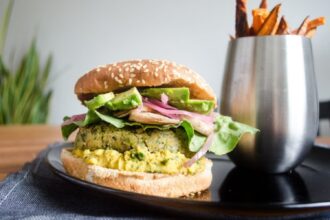 Curry Chickpea Kale Burgers and Baked Sweet Potato Fries [Vegan] – One Green Planet