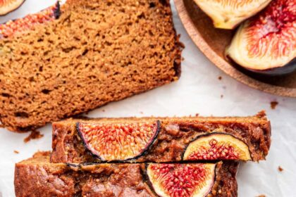 A loaf of fig bread cut into slices.