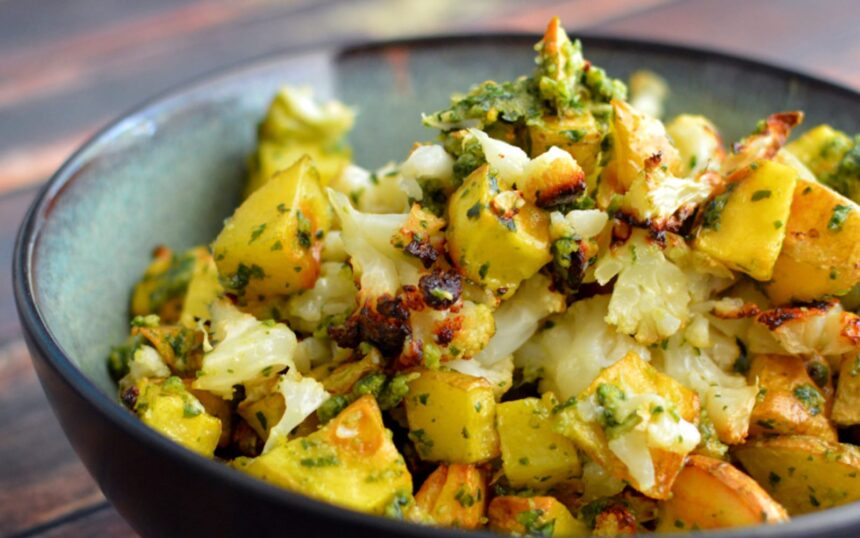 Pesto Roasted Potatoes and Cauliflower [Vegan] – One Green Planet