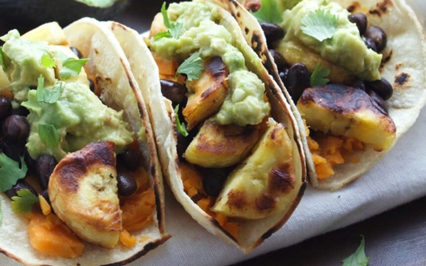 Plantain Sweet Potato Tacos With Guacamole [Vegan, Gluten-Free]