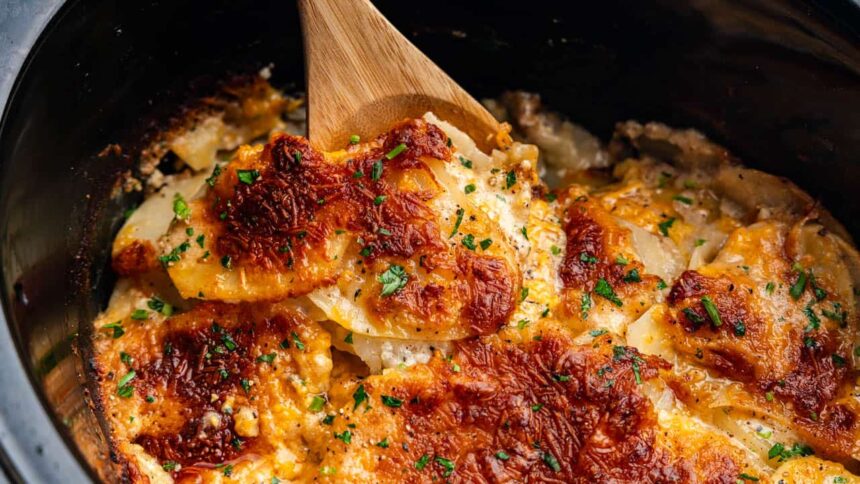 Slow Cooker Scalloped Potatoes - The Stay At Home Chef