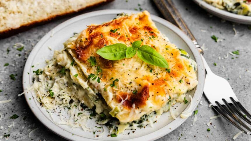 White Spinach Artichoke Lasagna