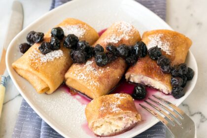 Vegan Nut-Free Cream Cheese Blintzes With Blueberry Drizzle