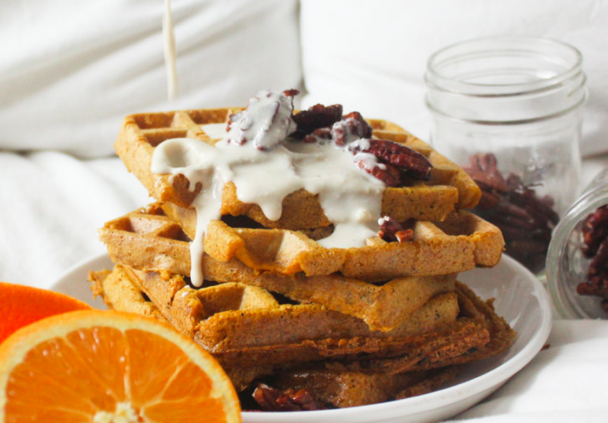 Pumpkin Pie Waffles With Cream Cheese Icing [Vegan] – One Green Planet