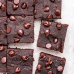 Chocolate chip sweet potato brownies cut into squares.