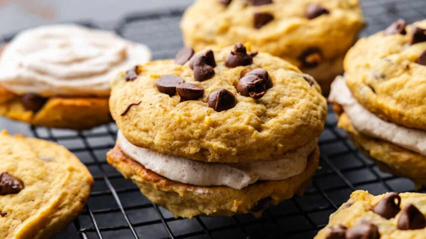 Pumpkin Chocolate Chip Sandwich Cookies