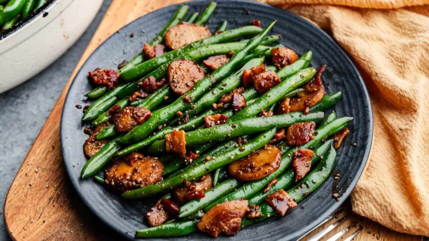 Glazed Green Beans with Bacon and Water Chestnuts