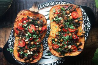 Chickpea and Mushroom Stuffed Butternut Squash