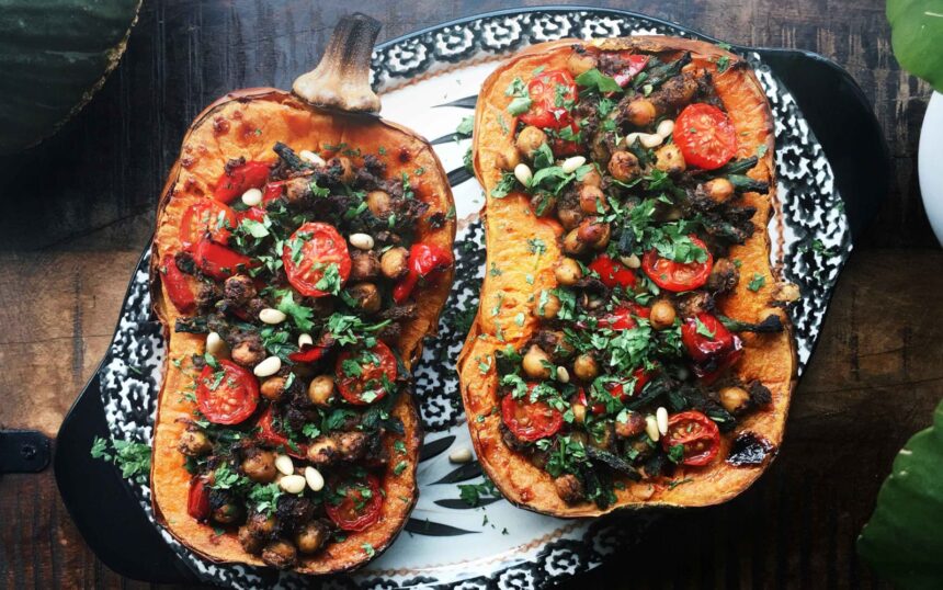 Chickpea and Mushroom Stuffed Butternut Squash