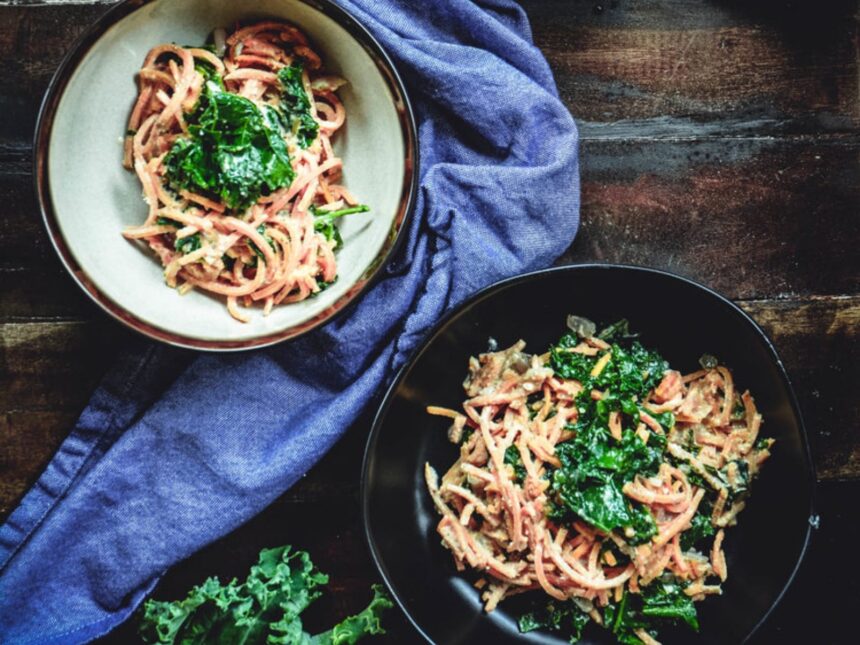 Sweet Potato Noodles with Kale and Walnut Sage Sauce [Vegan] – One Green Planet