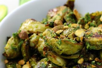 Roasted Italian Brussels with Arugula Pistachio Pesto [Vegan] – One Green Planet