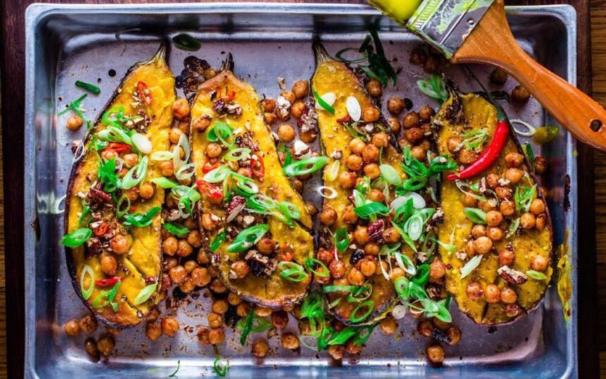 Miso-Glazed Eggplant With Spicy Chickpeas