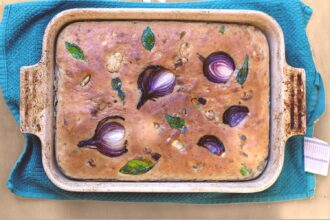 Rye Focaccia With Red Onion and Parsley