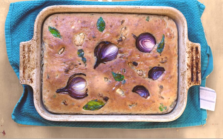 Rye Focaccia With Red Onion and Parsley