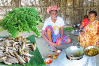 FRESH TANGRA FISH CURRY and moringa leaves recipe cooking & eating by santali tribe grandmaa