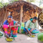 DRY FISH with bottle gourd and MULO SHAK VAJI cooking and eating by santali tribe old couple