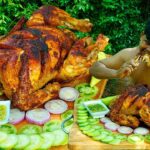 Roasted Chicken Masala Recipe In Pan | Roasted Chicken Eating With Hot Sauce In Forest.