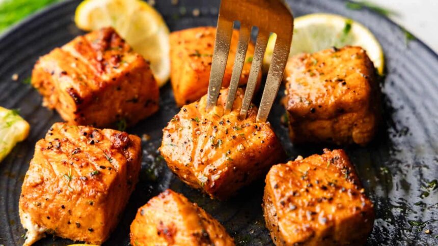 Lemon Garlic Air Fryer Salmon Bites