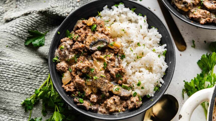 Ground Beef Stroganoff and Rice