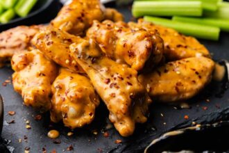 A platter of bang bang smothered chicken wings.