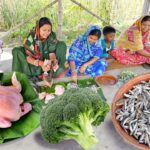 বাগানের ব্রোকলি দিয়ে চিকেনকারি রান্না সাথে হাতে মাখা ছোট মাছের ভর্তা || chicken curry