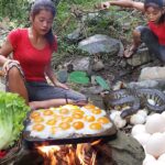 Pick lots egg near river and Cooking eggs on the rock for dinner - Survival cooking in jungle