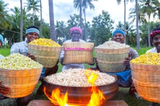 POPCORN | Spicy Butter Popcorn Recipe Cooking In Village | Home Made Easy Popcorn Snack Recipe