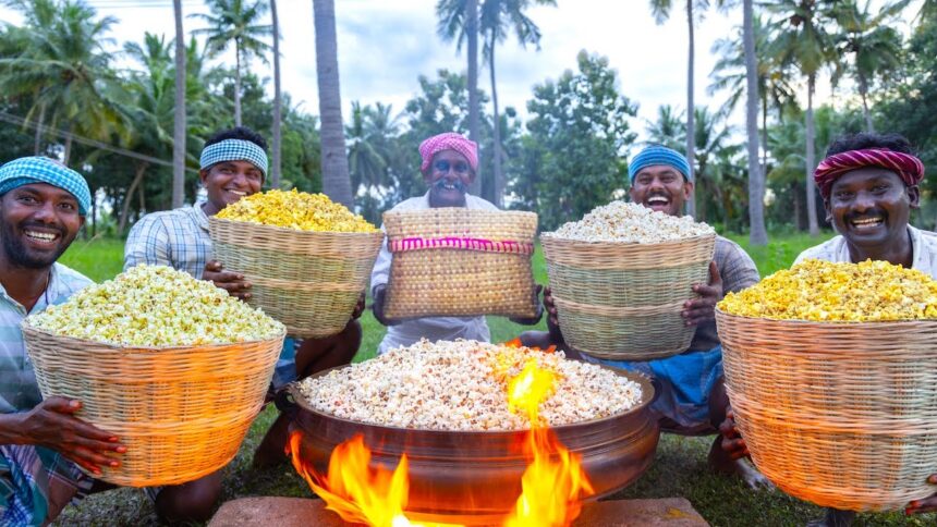 POPCORN | Spicy Butter Popcorn Recipe Cooking In Village | Home Made Easy Popcorn Snack Recipe